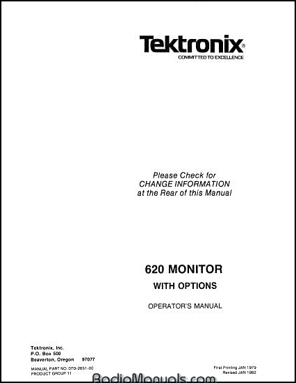 Tektronix 620 Instruction Manual - Click Image to Close